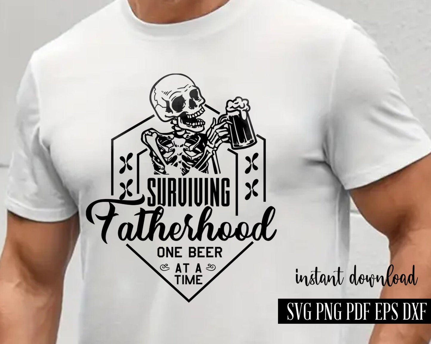 Surviving Fatherhood One Beer At A Time Svg, Retro Fatherhood Png, Dad Svg, Sarcastic Png, Trendy SVG, Rock Skeleton Hand, Digital Download.