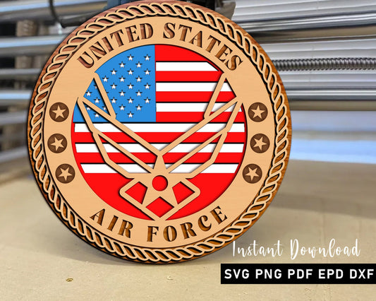 USAF Laser Cut Plaque Veteran Ornament, United States Air Force Stands Lasercut Svg, Military Chief Gift, American Flag SVG, Father's Day.