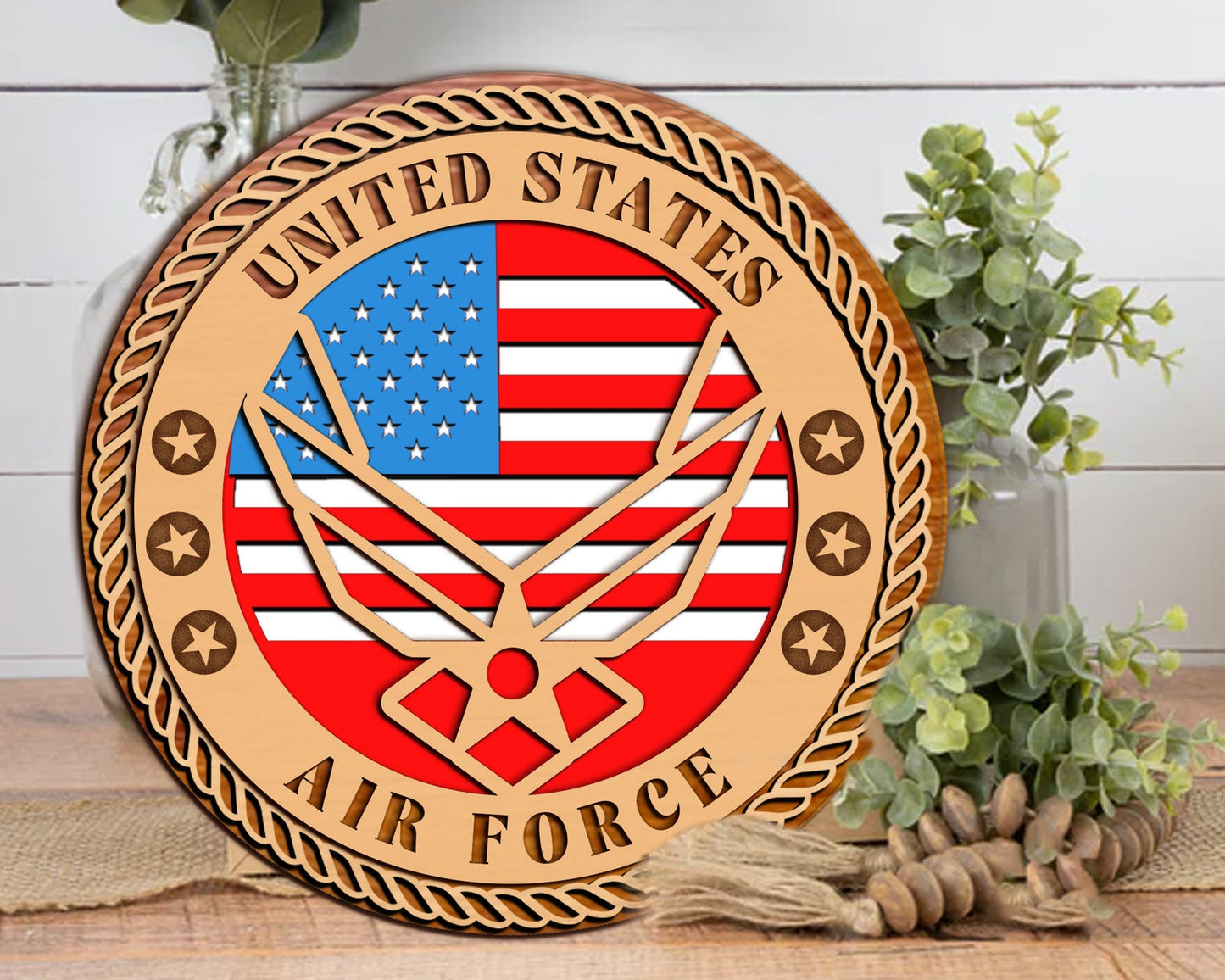 USAF Laser Cut Plaque Veteran Ornament, United States Air Force Stands Lasercut Svg, Military Chief Gift, American Flag SVG, Father's Day.