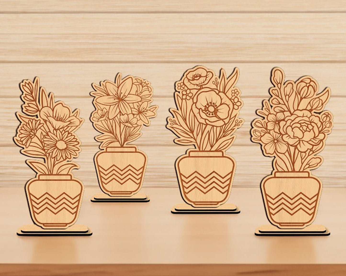 Flowers in Vase SVG, Vase Laser Cut File, Wildflowers SVG, Wooden Flowers Pot, Flowers Decoration, Wood Bouquet, Glowforge Vase Decor SVG.