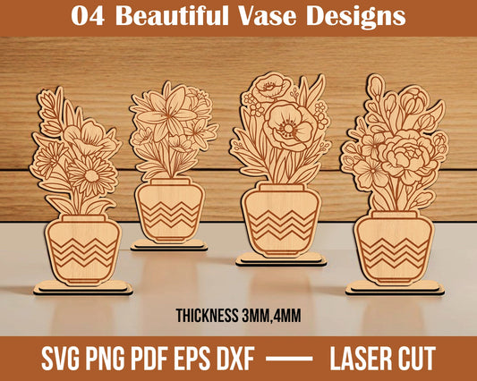 Flowers in Vase SVG, Vase Laser Cut File, Wildflowers SVG, Wooden Flowers Pot, Flowers Decoration, Wood Bouquet, Glowforge Vase Decor SVG.