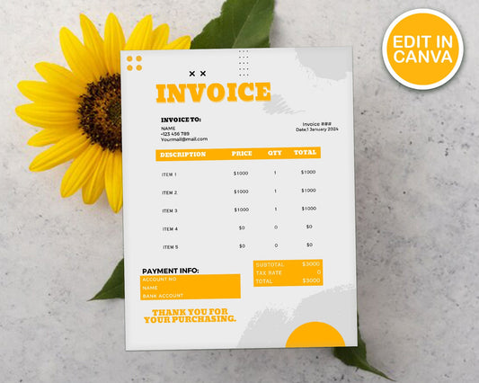 Editable Invoice Template PDF, Google Docs & Adobe Reader Invoice, Small Business Word Invoice Form, A4 Blank Invoice for Construction.