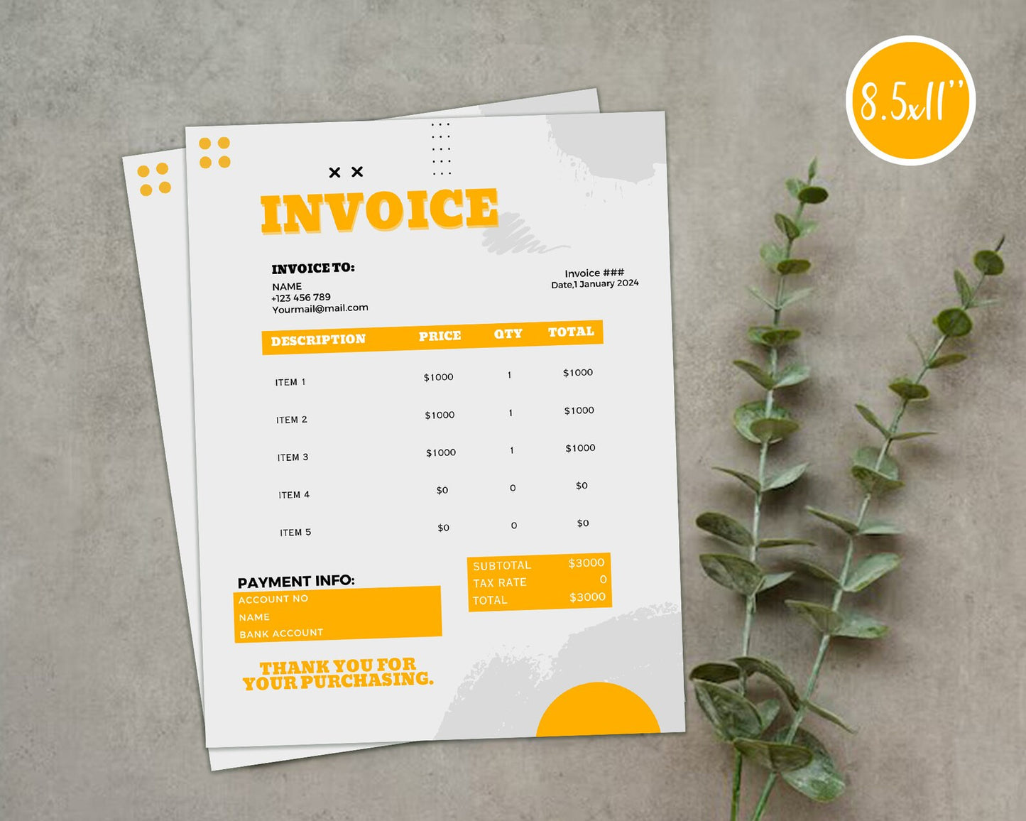 Editable Invoice Template PDF, Google Docs & Adobe Reader Invoice, Small Business Word Invoice Form, A4 Blank Invoice for Construction.