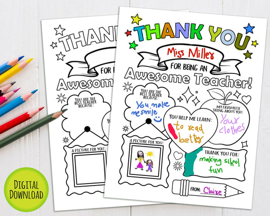 Teacher Appreciation Printable Page, Perfect Teachers Day Gift, Thank You Teacher Tags, Coloring Pages, Teacher Appreciation Week Gifts.