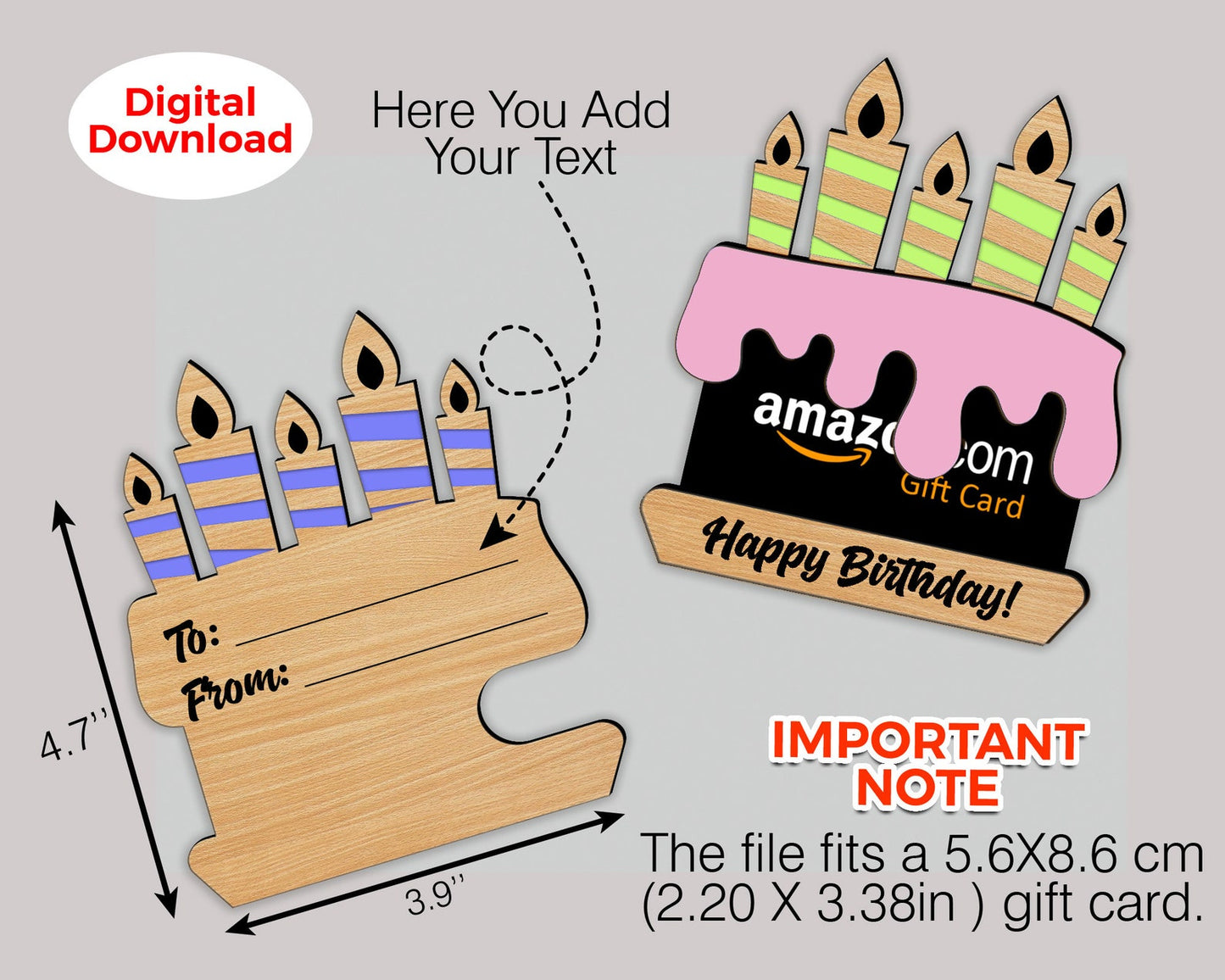 Birthday Gift Card Holder, Personalized Gift Card Holder, Svg Laser-Ready Cut Files, Happy Birthday Svg, Laser Cut File, Birthday Cake Gift.