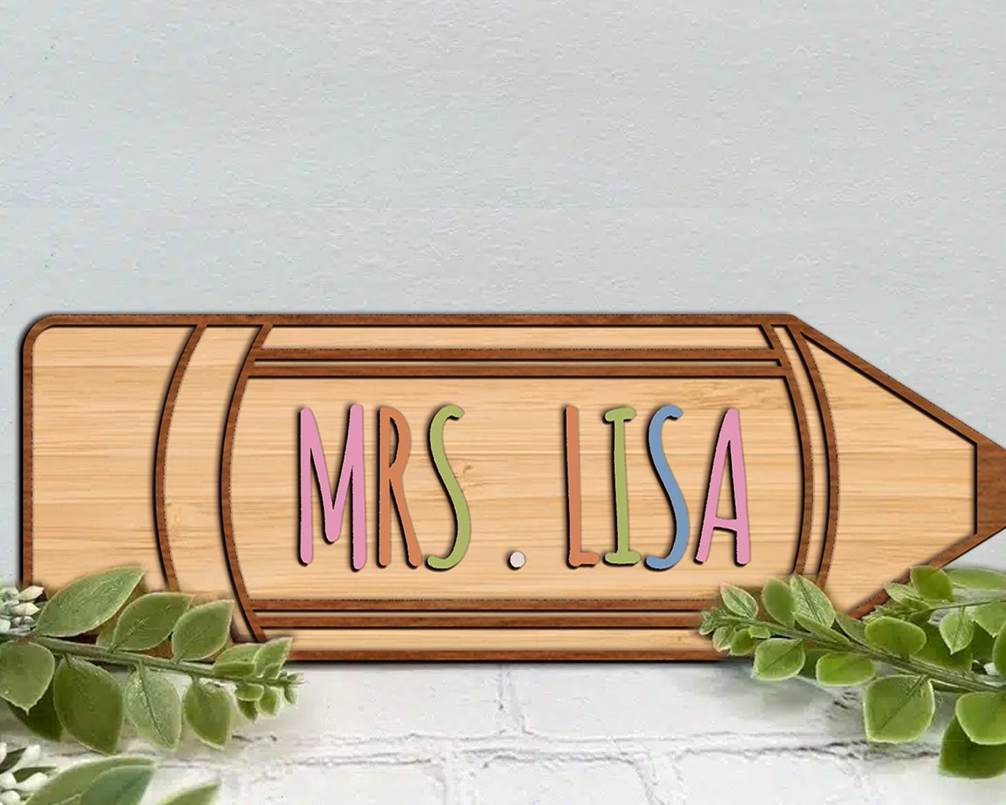 Teacher Pencil Name Sign Laser Cut File, Pencil Monogram SVG, Back To School Ornament Svg, Teacher Appreciation Gifts, School Name Tag Svg.