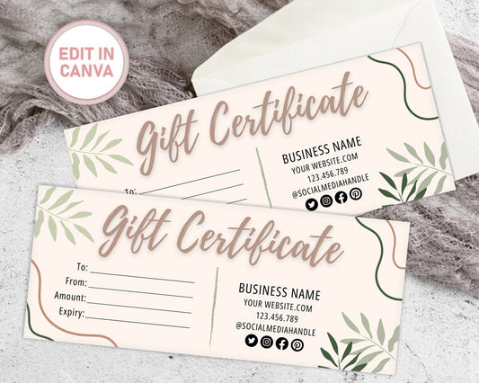 Gift Certificate Template, Boho Editable Gift Card, Editable Voucher, Business Certificate, Printable Gift Card, Small Business Template.