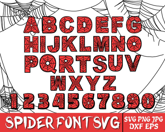 Spider Font SVG, Spider SVG Bundle, Layered Spider Alphabets, Superhero Letters, Birthday Shirt DIY, Spider Shirt Svg, Spider Silhouette.