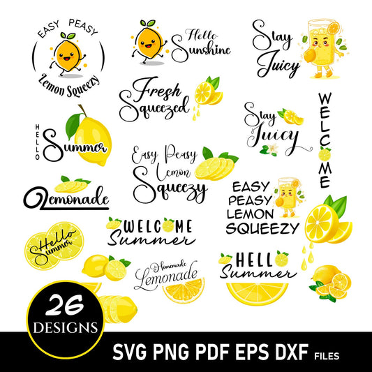 Lemon Slice Svg Bundle, Hello Summer Clipart, Fruit Svg for Cricut, Lemon Cut File, Fruits Bundle Svg. Lemonade Svg, Silhouette Cut Files.