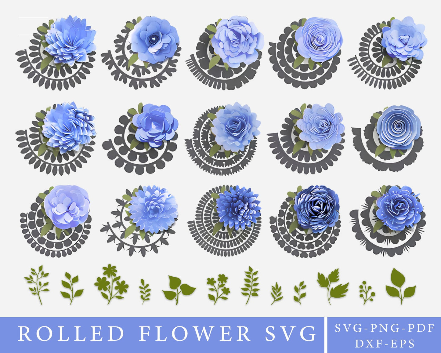 Rolled Paper Flower SVG, Ultimate Paper Flower Template SVG Bundle, 3D Flower Silhouette, Floral SVG, Wedding Clipart, Printable Paper Decor