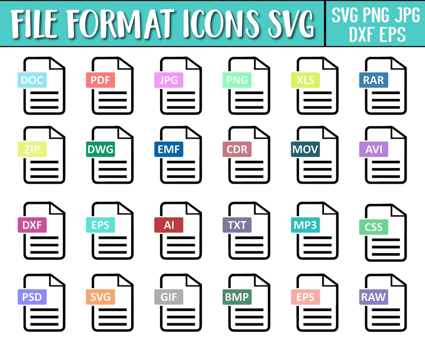 Files Format Icons Svg, Editable Icons Bundle for Social Media, Technology, Ecommerce, Medical, Educational & Business Use, All Files Format