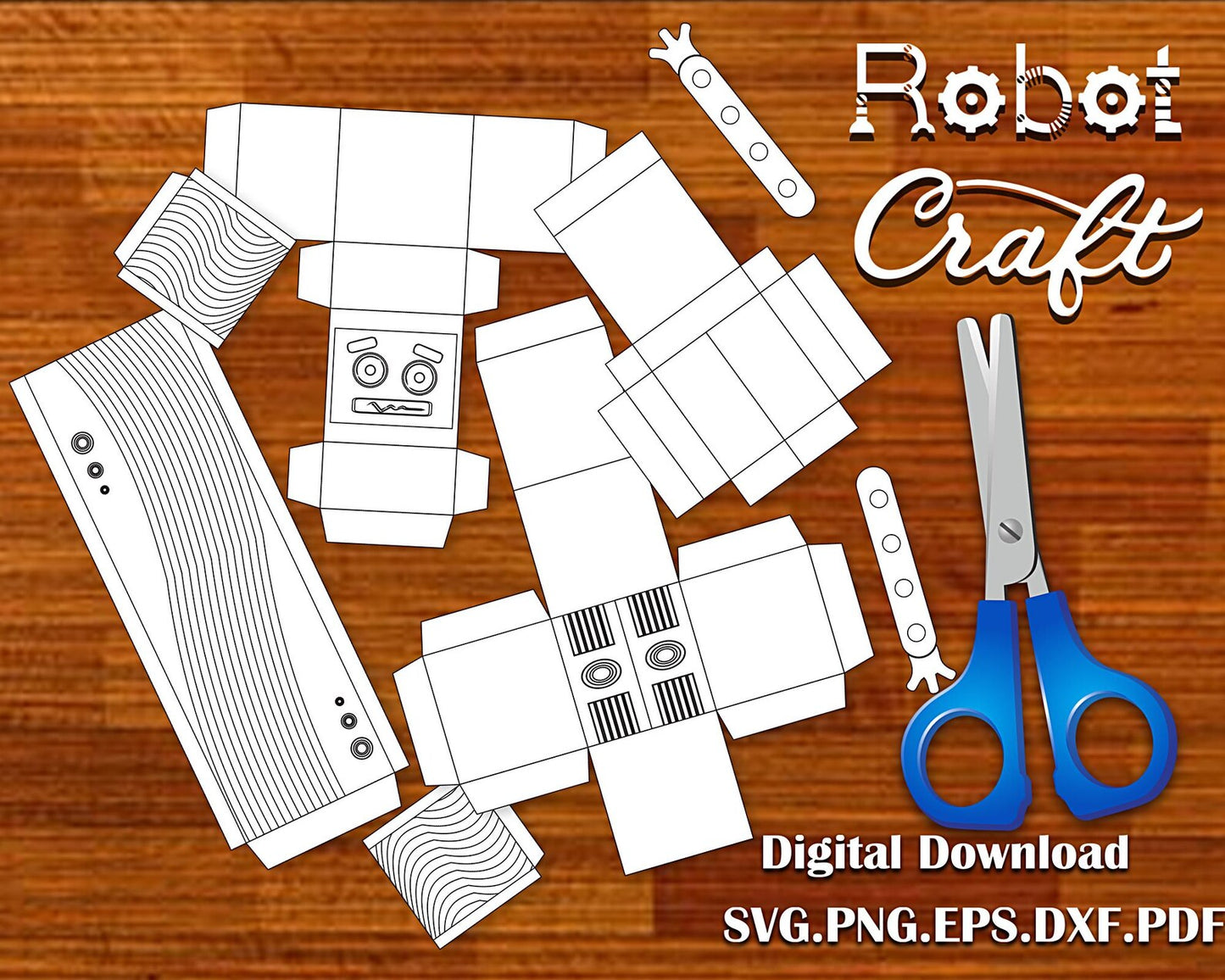 Robot Craft Printable Paper Models, Printable Activity Sheets For Kids, Coloring Sheets, Printable Art, Paper Crafts, Model Making Svg File.