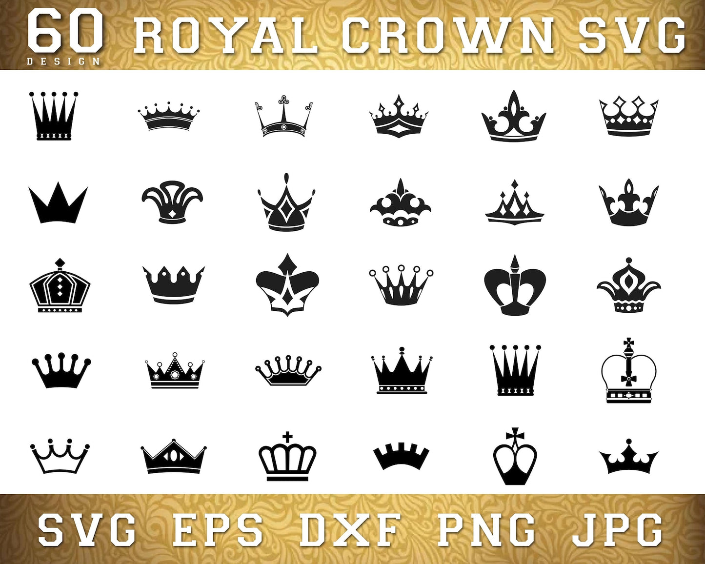 Royal Crown SVG Bundle, King Crown Svg, Queen Crown Svg, Princess Tiara Svg, Crown Silhouette, Crown Cut File For Cricut, Crown DXF File.