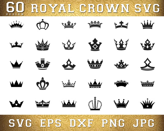 Royal Crown SVG Bundle, King Crown Svg, Queen Crown Svg, Princess Tiara Svg, Crown Silhouette, Crown Cut File For Cricut, Crown DXF File.