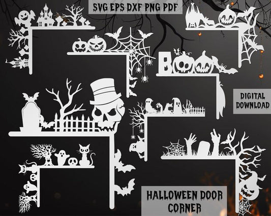 Halloween Door Corner SVG, Metal Door Topper, Halloween Door Trim Svg, Halloween Sign SVG, Spiderweb Decor, Welcome Sign, Door Corner SVG.