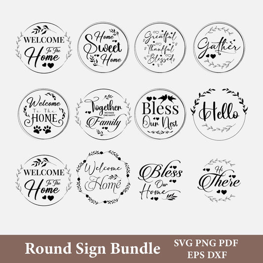 Round Sign Svg Bundle, Monogram Svg, Welcome Sign Svg, Porch Sign SVG, Circle Sign Svg, Family Svg, Home Sweet Home Svg, Door Hanger Svg.