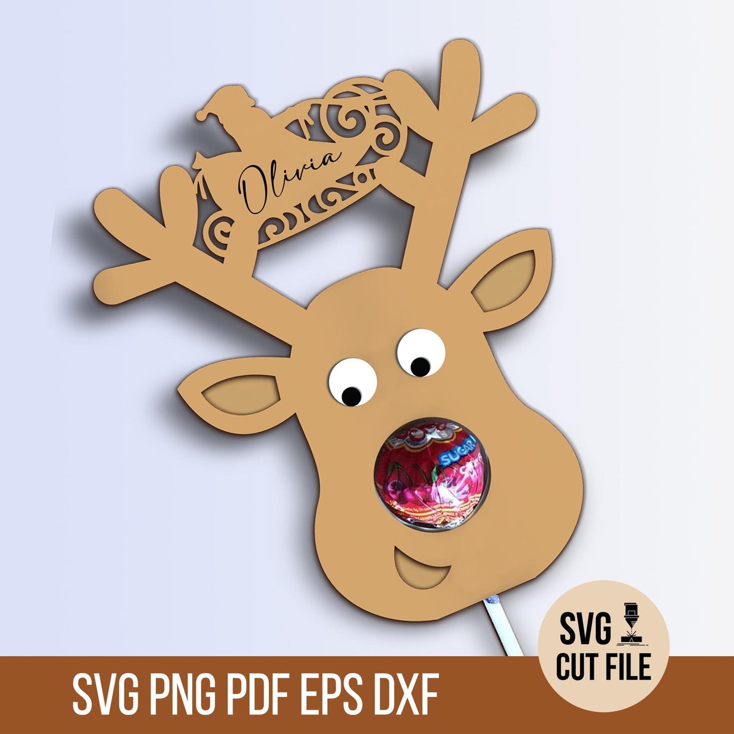 Customized Reindeer Lollipop Holder Ornament Svg, Chocolate Holder, Christmas Reindeer Lollipop Holder, Santa Candy Holder, Laser Cut File.