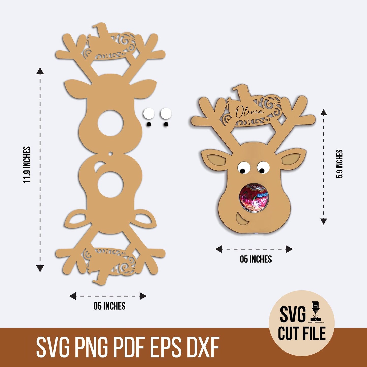 Customized Reindeer Lollipop Holder Ornament Svg, Chocolate Holder, Christmas Reindeer Lollipop Holder, Santa Candy Holder, Laser Cut File.