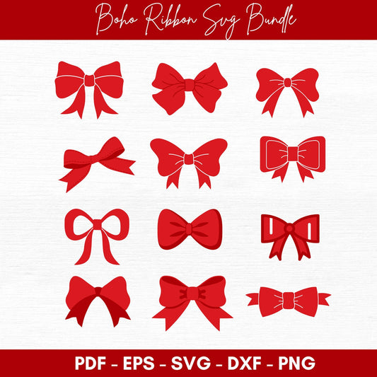 Boho Ribbon Svg Bundle, Striped Bow Svg, Coquette Bow Svg, Ribbon Bow Svg, Hair Bow Svg, Trendy Bow Tie Svg, Cut File Cricut, Gift For Girls