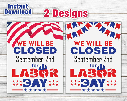 Closed for Labor Day Printable Sign, Office Closed Sign, Business Notice, Happy Labor Day Weekend Closure, Shop Announcement, Holiday Sign.