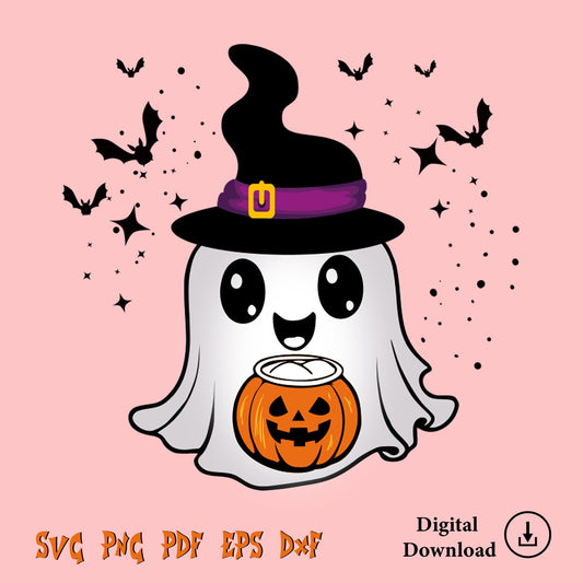 Cute Ghost PNG, Retro Halloween Ghost, Halloween Cat Ghost SVG, Trendy Spooky Season Sublimation, Spooky Vibes PNG, Halloween Laser Cut File