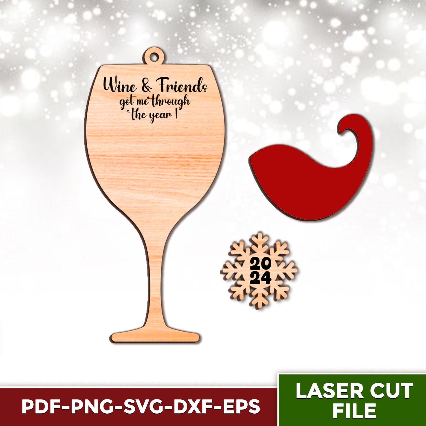 Wine Glass Ornament Svg, Wine Glass SVG, Wine Laser Cut Ornament, Christmas Tree Decor, Wine Themed Gift, Wine Lovers Gift, Alcohol Gift.