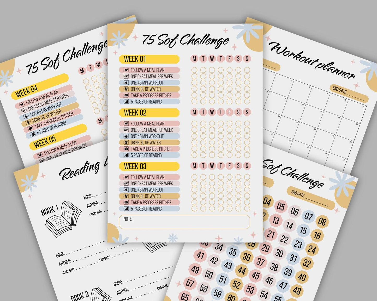 75 Soft Challenge Printable Template, 75 Medium Challenge Tracker, Editable 75 Soft Planner, Workout Journal, Daily Habit & Fitness Tracker.