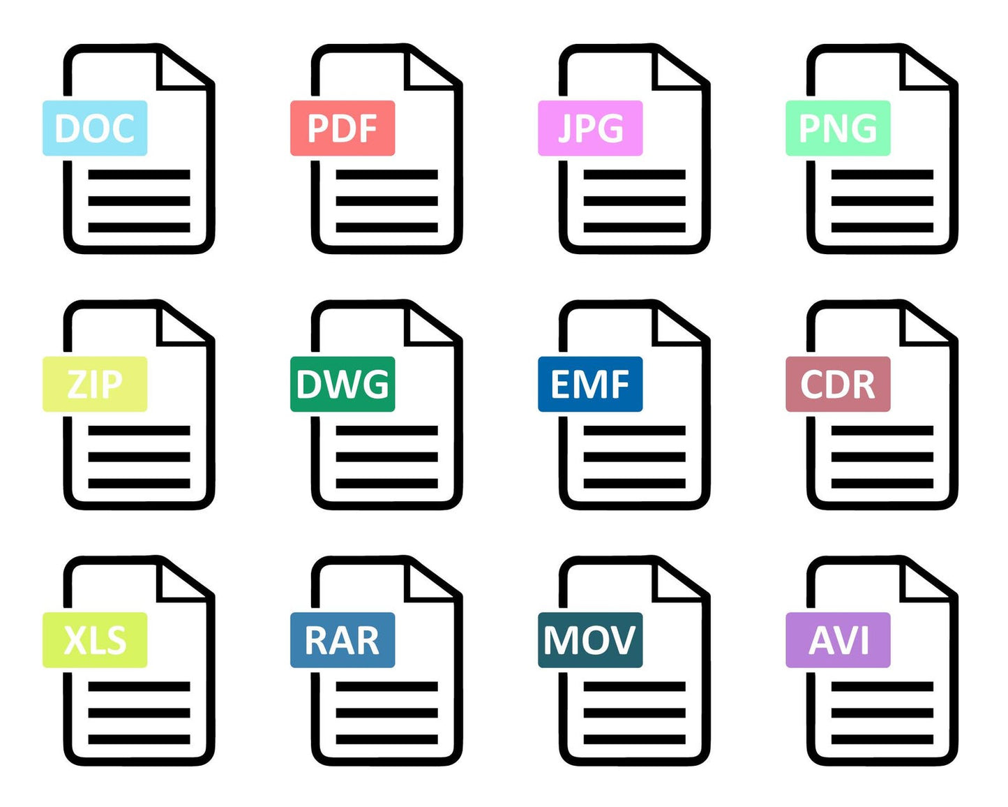 Files Format Icons Svg, Editable Icons Bundle for Social Media, Technology, Ecommerce, Medical, Educational & Business Use, All Files Format