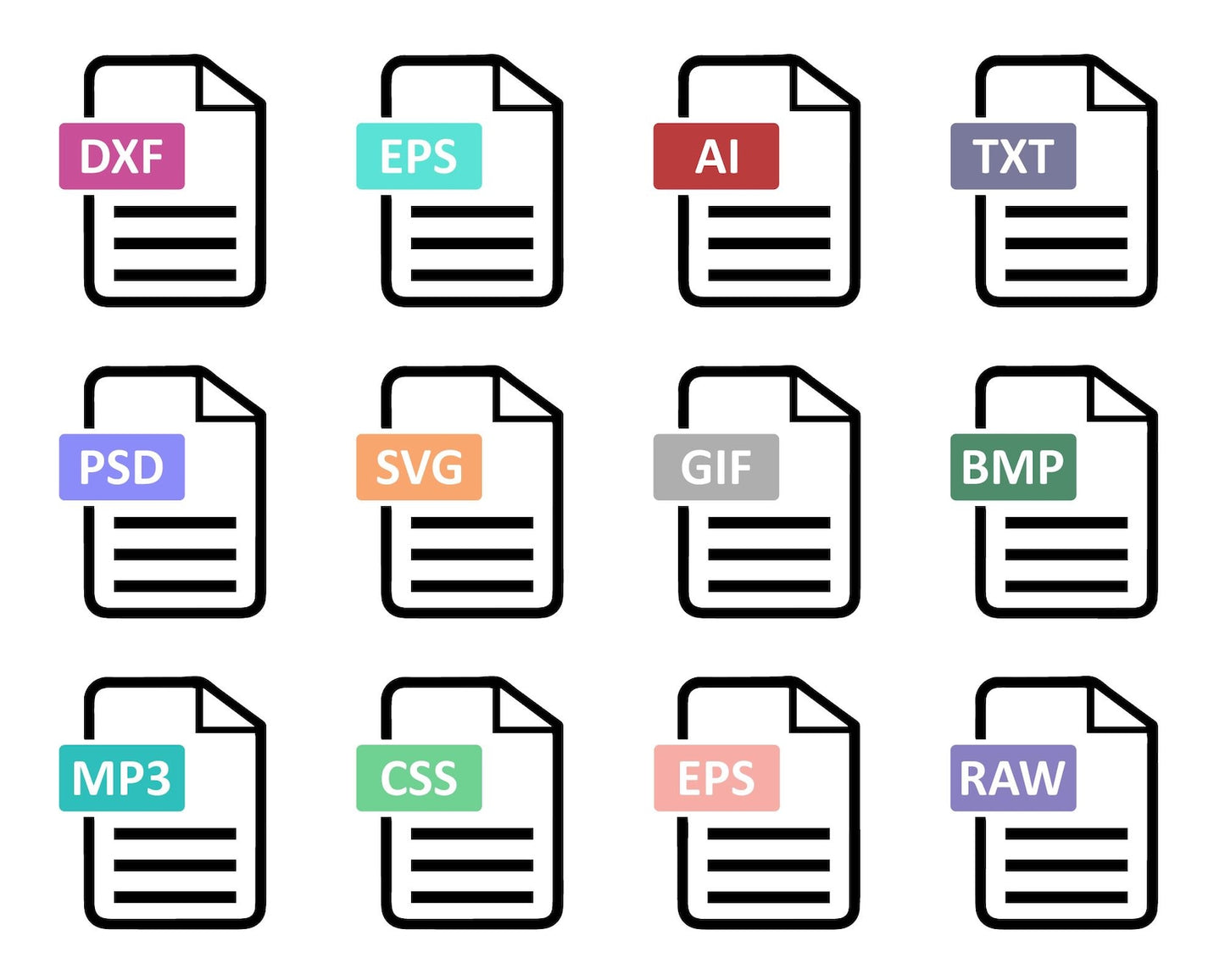 Files Format Icons Svg, Editable Icons Bundle for Social Media, Technology, Ecommerce, Medical, Educational & Business Use, All Files Format