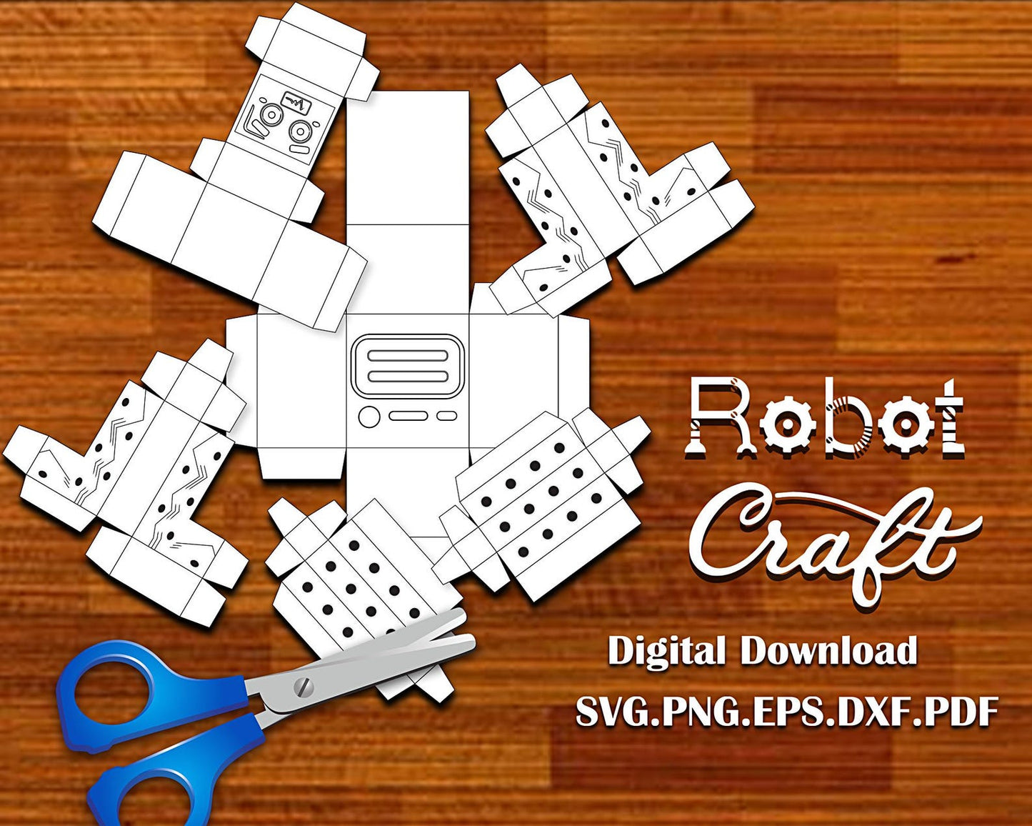 Robot Craft Printable Paper Models, Printable Activity Sheets For Kids, Coloring Sheets, Printable Art, Paper Crafts, Model Making Svg File.