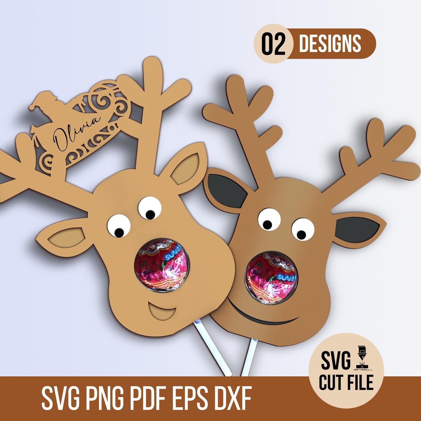 Customized Reindeer Lollipop Holder Ornament Svg, Chocolate Holder, Christmas Reindeer Lollipop Holder, Santa Candy Holder, Laser Cut File.