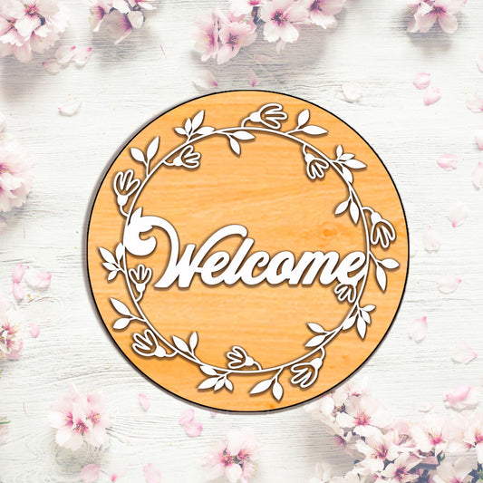 Welcome Door Sign Svg, Florals Door Hanger Design, Welcome Home Svg, Round Door Hanger Svg, Porch Sign SVG, Farmhouse Sign, Files For Cricut