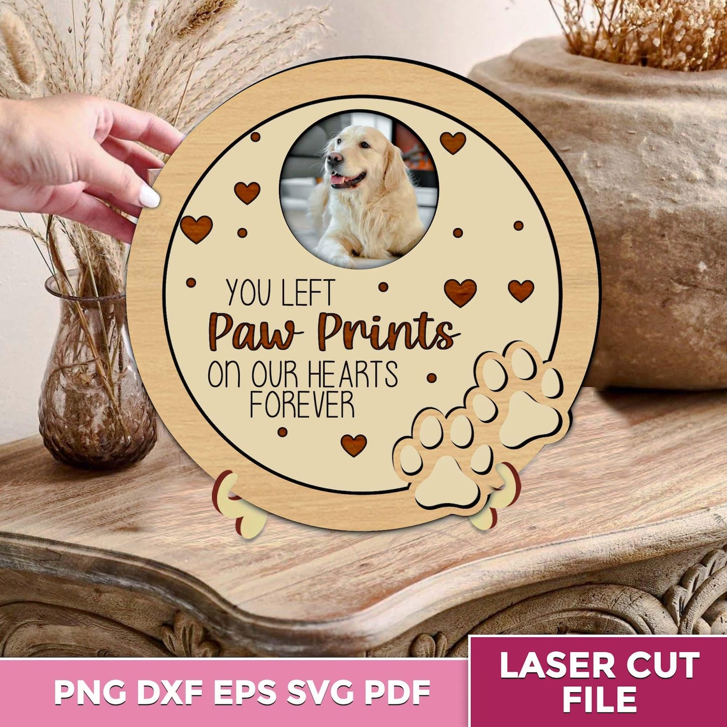 Pet Loss Sign SVG, Custom Memorial Pet Collar Frame, Dog Paw Prints Svg, Personalized Dog Memorial Sign, Pet Memorial Gifts, Glowforge Files