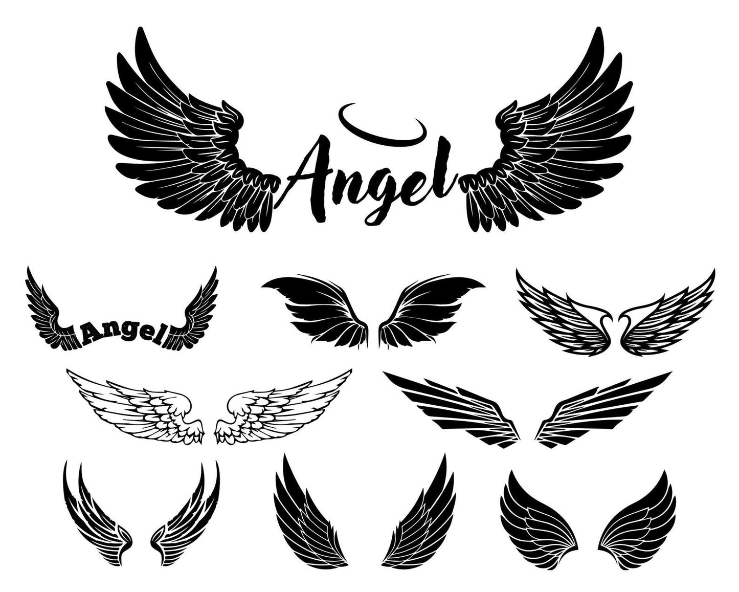 Angel Wings Svg Bundle, Angel Wings Clipart, Baby Angel Wings, Memorial Wings, In Loving Memory SVG, Religious Feather Laser Cut File.