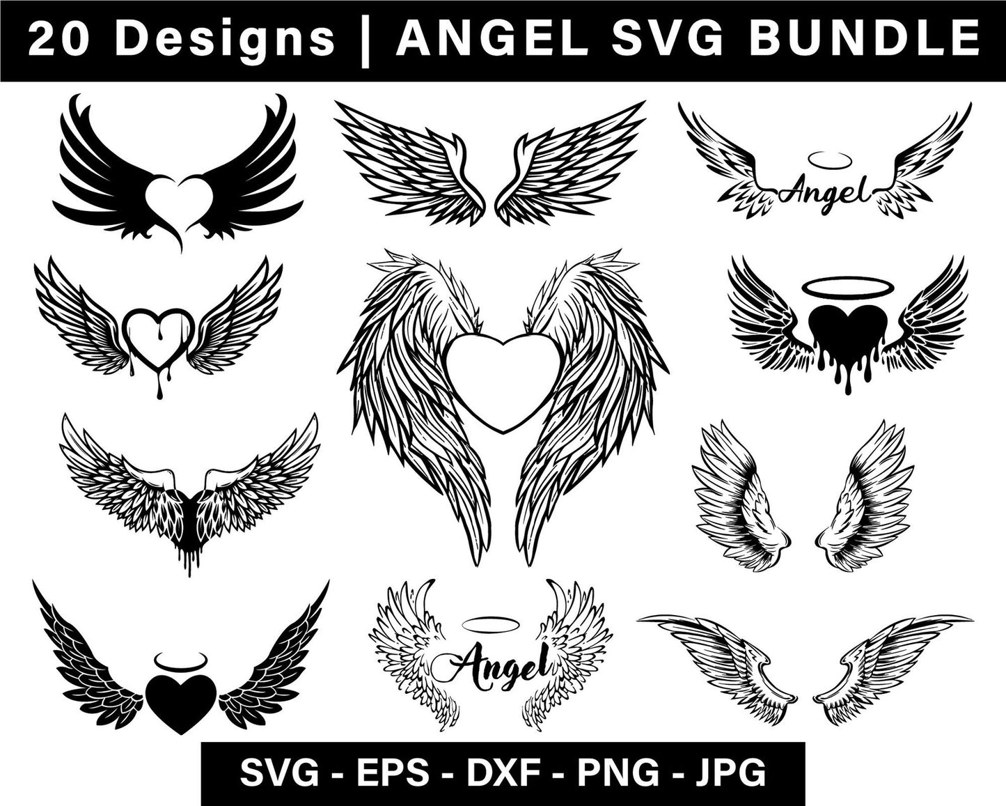 Angel Wings Svg Bundle, Angel Wings Clipart, Baby Angel Wings, Memorial Wings, In Loving Memory SVG, Religious Feather Laser Cut File.