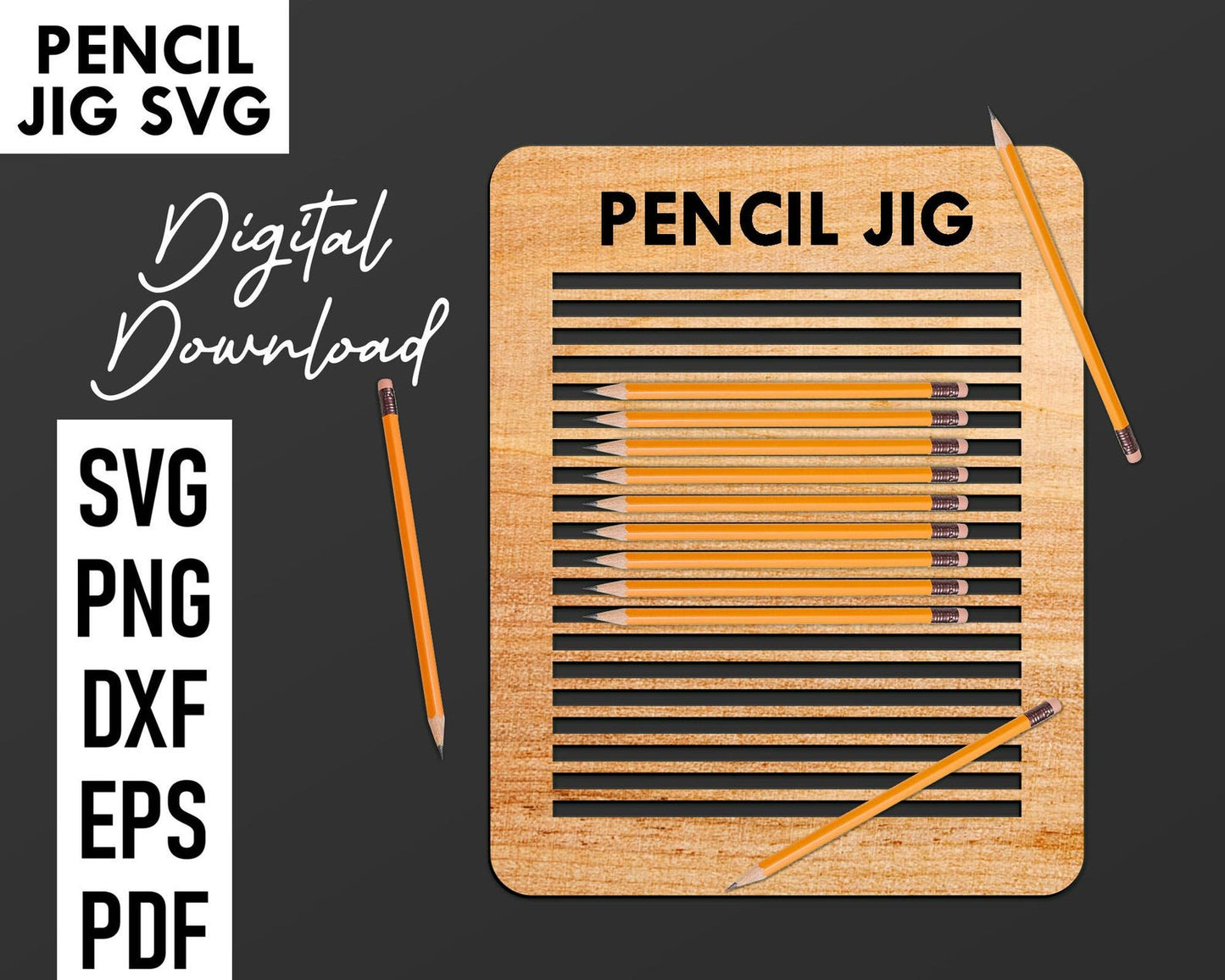 Pencil Jig Svg, Laser Ready Pencil Jig Template, Custom Pencil Jig File, Pencil Engraving Dxf, Jig for Xtool & Glowforge, Gift for Teacher.