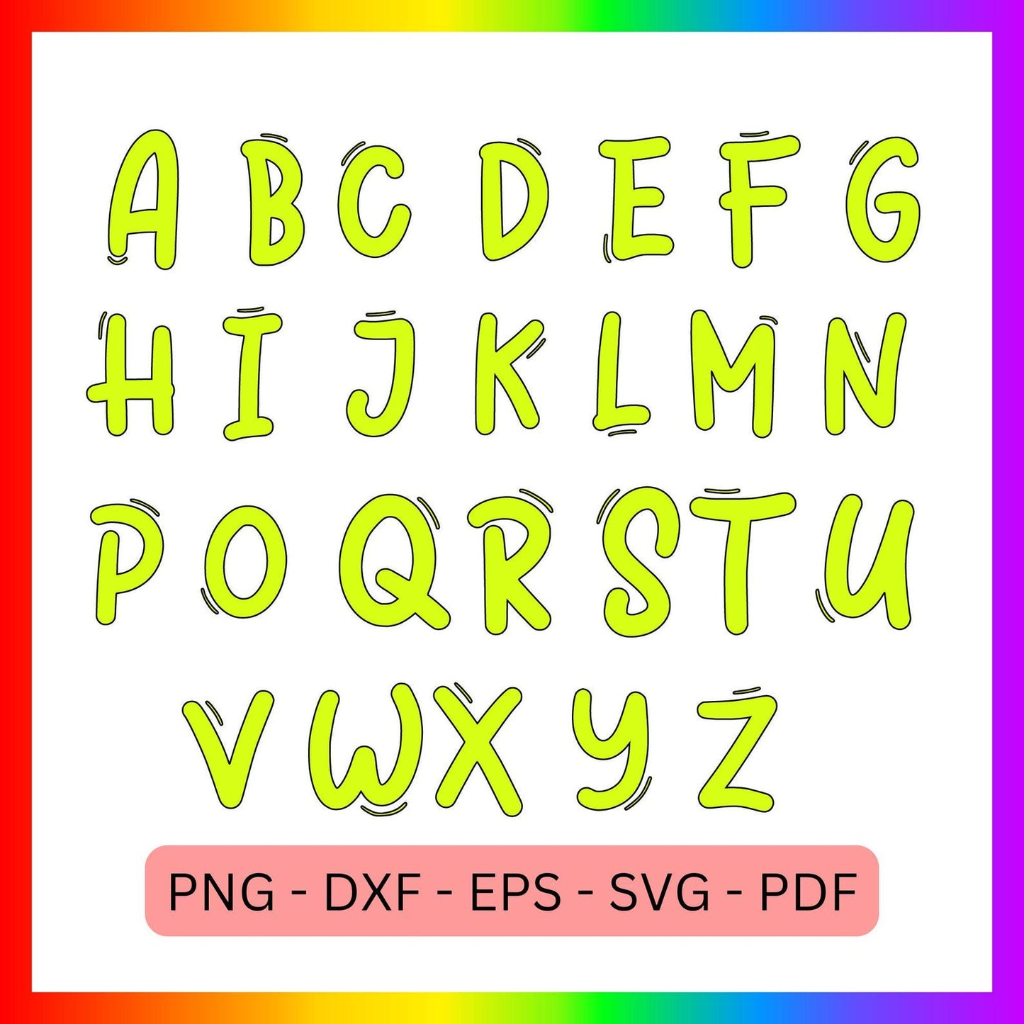 Doodle Alphabet Frame, Doodle Font PNG, Doodle Letters Svg, Fill Your Own Doodle Letters Svg, Letters and Numbers Svg. Digital Download.