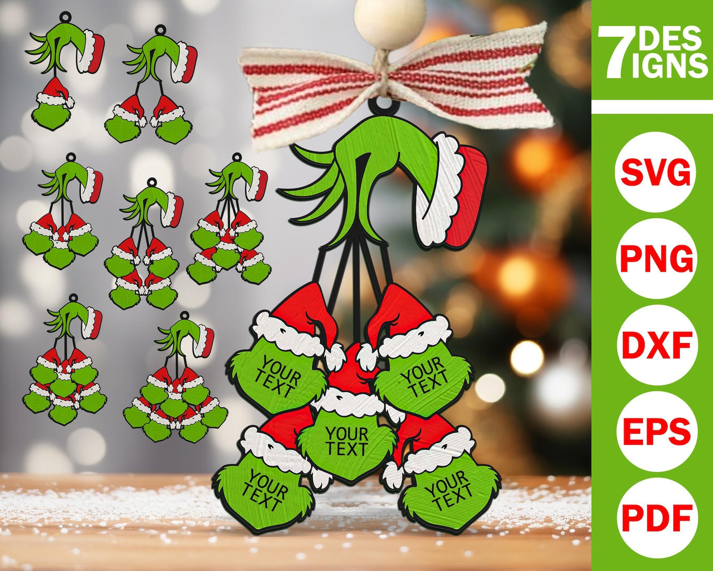 Personalized Grinch Family Christmas Ornament Lasercut File, The Grinch Svg, Grinch Face Svg, Grinch Hand Svg, Grinch Png, Grinch Svg File.