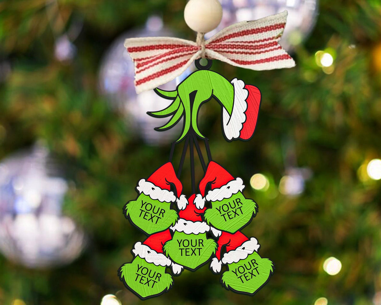 Personalized Grinch Family Christmas Ornament Lasercut File, The Grinch Svg, Grinch Face Svg, Grinch Hand Svg, Grinch Png, Grinch Svg File.