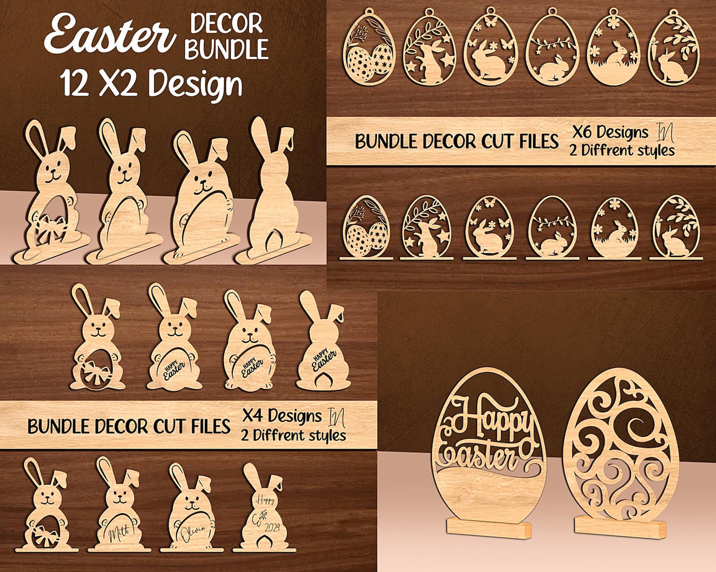 Easter Svg Bundle, Easter Egg Stand Svg, Easter Basket Name, Bunny Tag Laser File, Egg Door Hanger, Easter Png Design, Egg Holder Laser Cut.