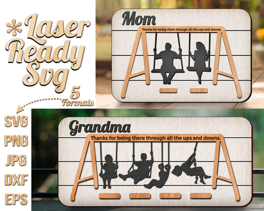 Thank You Sign Swing Set Svg, Personalized Kids Names Sign, Mother’s Day Svg, Thank You Mom, Father's Day Laser Cut Project, Glowforge Sign.