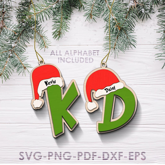 Grinch Inspired Letter Ornament, Grinch Svg Bundle, Grinch Alphabet Svg, The Grinch Svg, Funny Grinch Christmas Svg, Monogram Svg Cut Files.