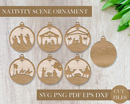 Nativity Scene Ornament Svg, Nativity Balls Svg, Christmas Tree Decor, Baby Jesus Decor, New Year Bauble Art, Jesus Svg Gift, Eve Laser Cut.