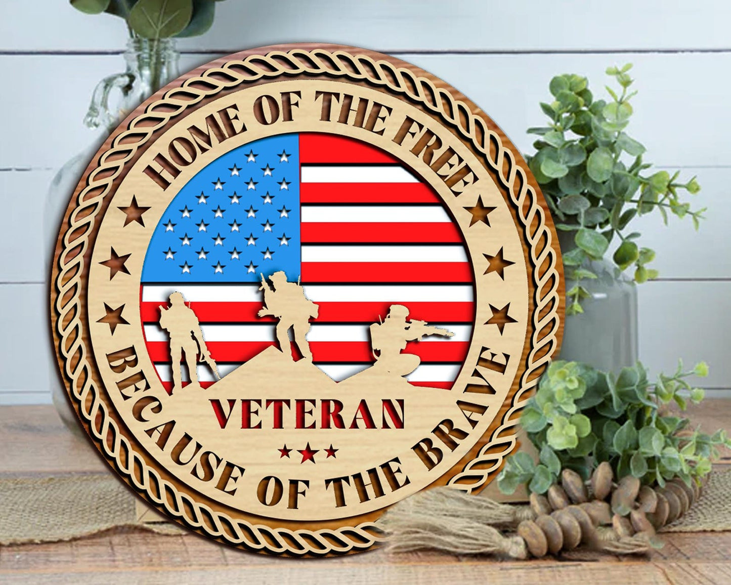 Veteran 3 Layer Ornament Svg, Layer Ornament Svg, Veteran Plaque Cricut, US Veteran Layer Svg, Gifts for Dad, Housewarming, Anniversary Gift