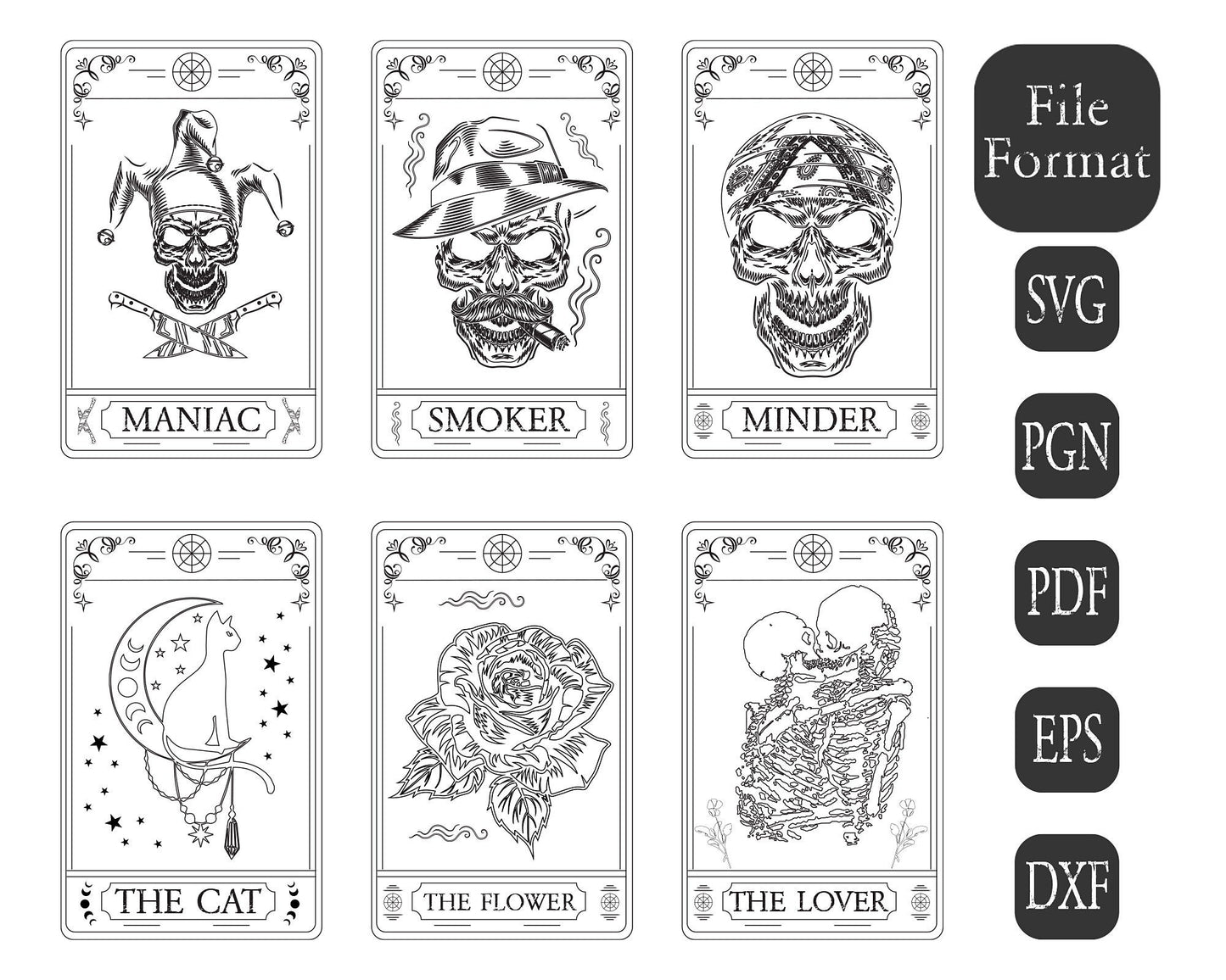 Tarot Cards Bundle SVG, Sarcastic SvgDdesigns, Funny Tarot Cards Svg, Skeleton SVG, Witch SVG, Unique Tarot Deck, Tarot Card Deck Bundle.