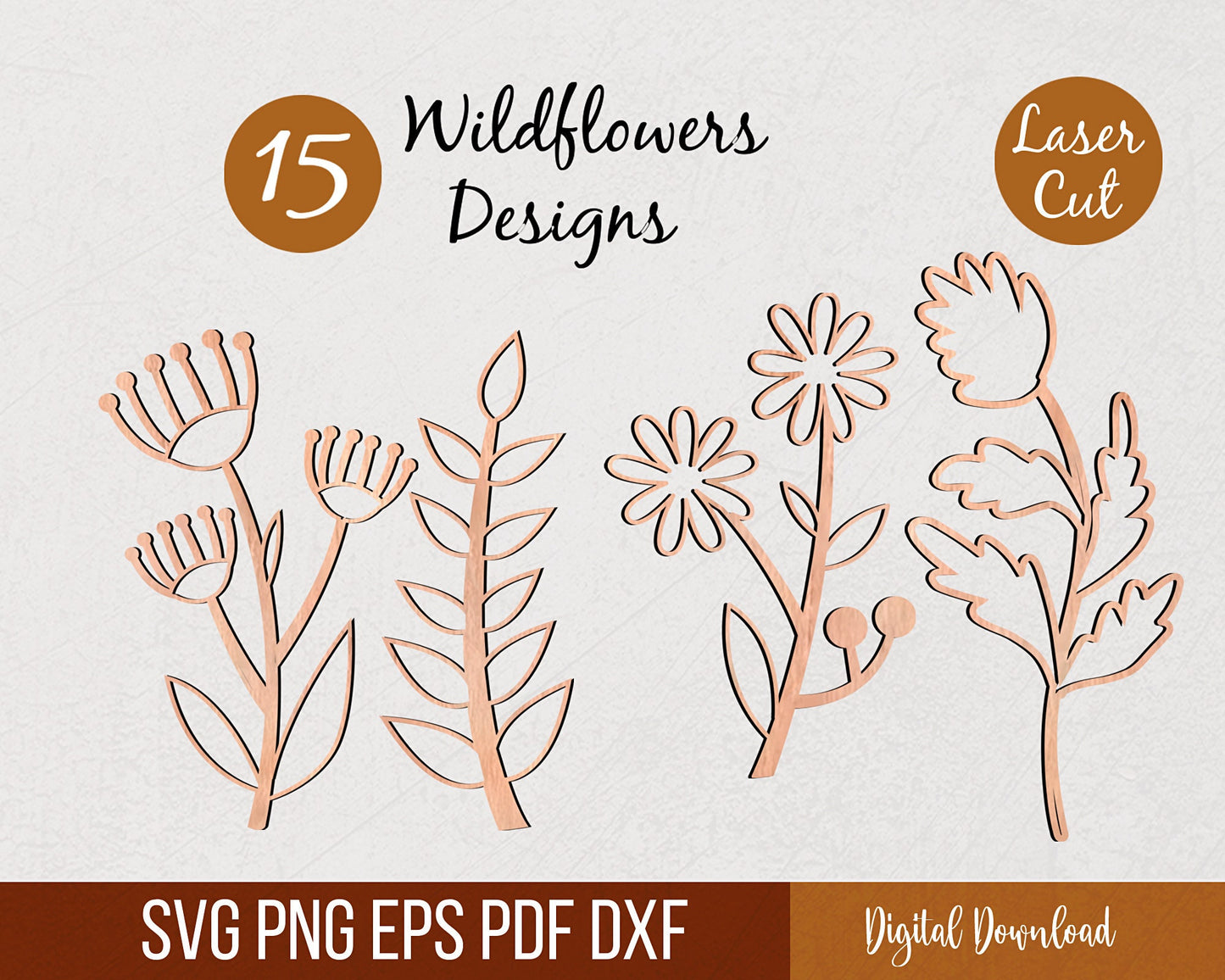 Wild Flowers SVG, Wildflowers SVG Bundle, Digital download Files, Wood Florals, Mothers Day Gift