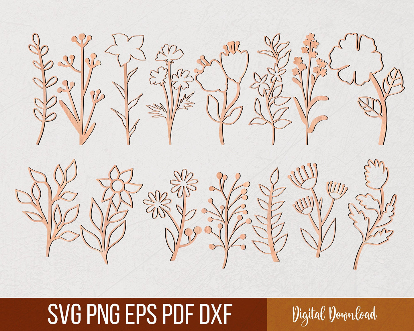 Wild Flowers SVG, Wildflowers SVG Bundle, Digital download Files, Wood Florals, Mothers Day Gift