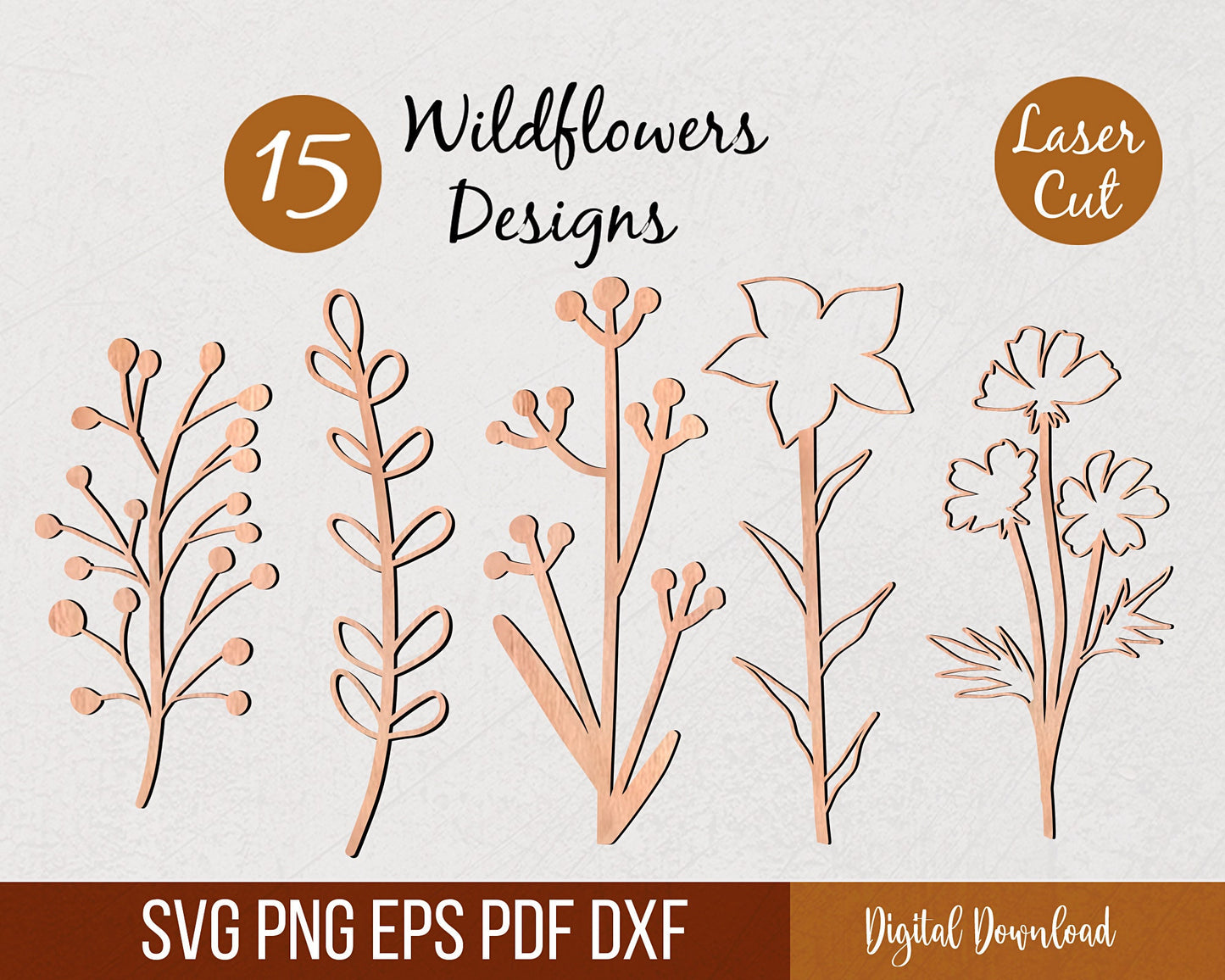 Wild Flowers SVG, Wildflowers SVG Bundle, Digital download Files, Wood Florals, Mothers Day Gift