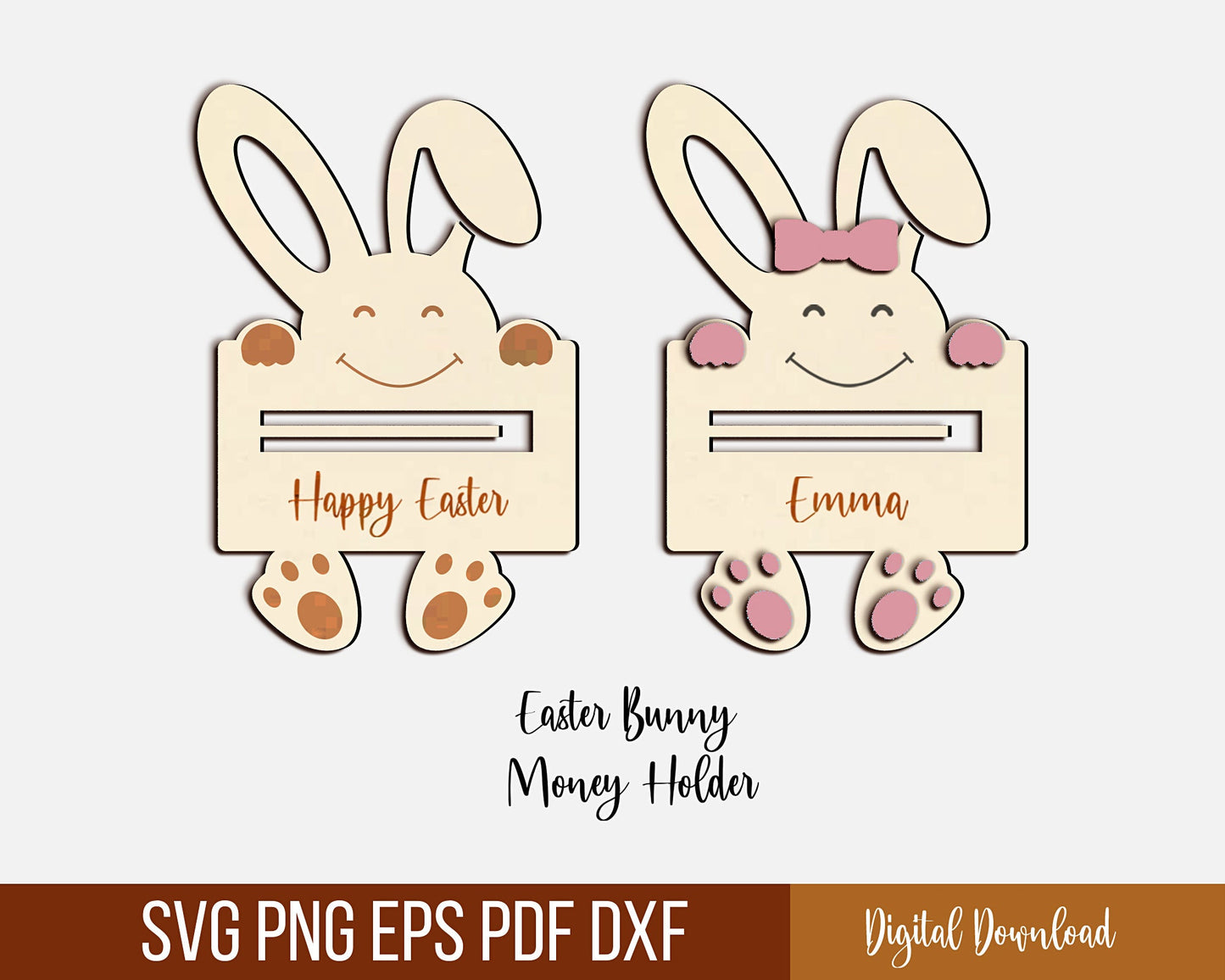 Easter Bunny Money Holder Svg, Easter Bunny Money Holder Laser Cut File, Laser Cut Digital File, Easter Basket Money Holder,  Easter Gift