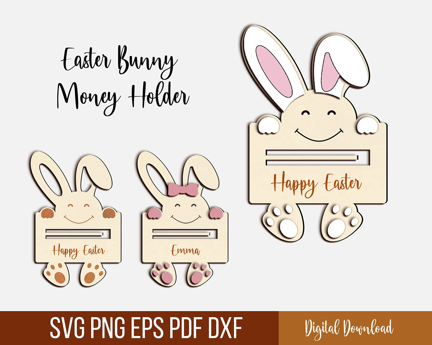 Easter Bunny Money Holder Svg, Easter Bunny Money Holder Laser Cut File, Laser Cut Digital File, Easter Basket Money Holder,  Easter Gift